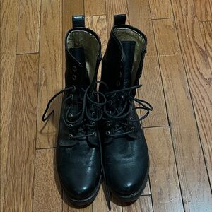 Frye Black Leather Combat Boots